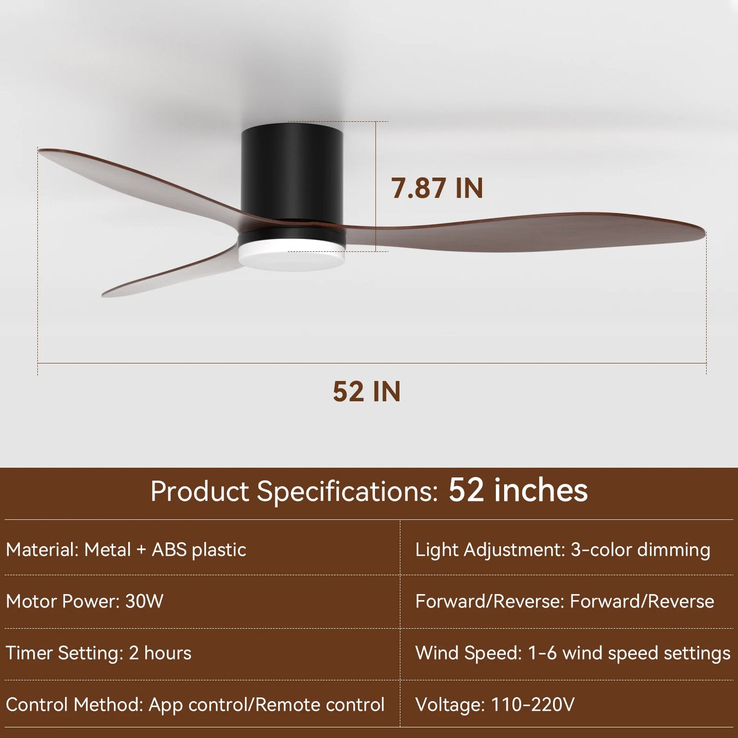 52" Profile Ceiling Fan with Lights White Walnut