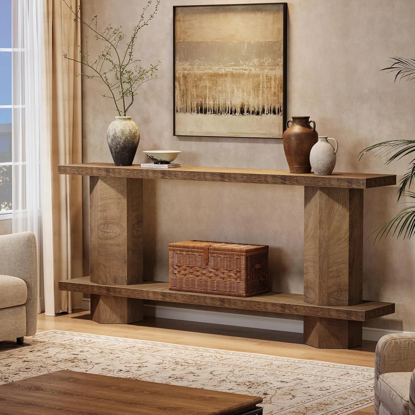 LITTLE TREE 71-Inch Long Wooden Console Sofa Table, Entryway Living Room Hallway Foyer Furniture (Burlywood)