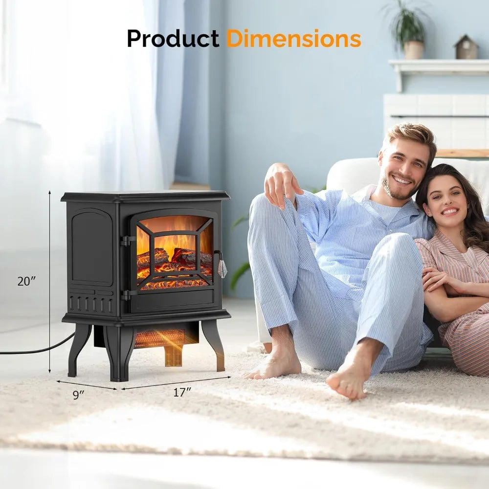 ROVSUN 20 H Electric Fireplace Stove Space Heater, 1400W Portable Freestanding with Thermostat, Realistic Flame Logs, Overheat &