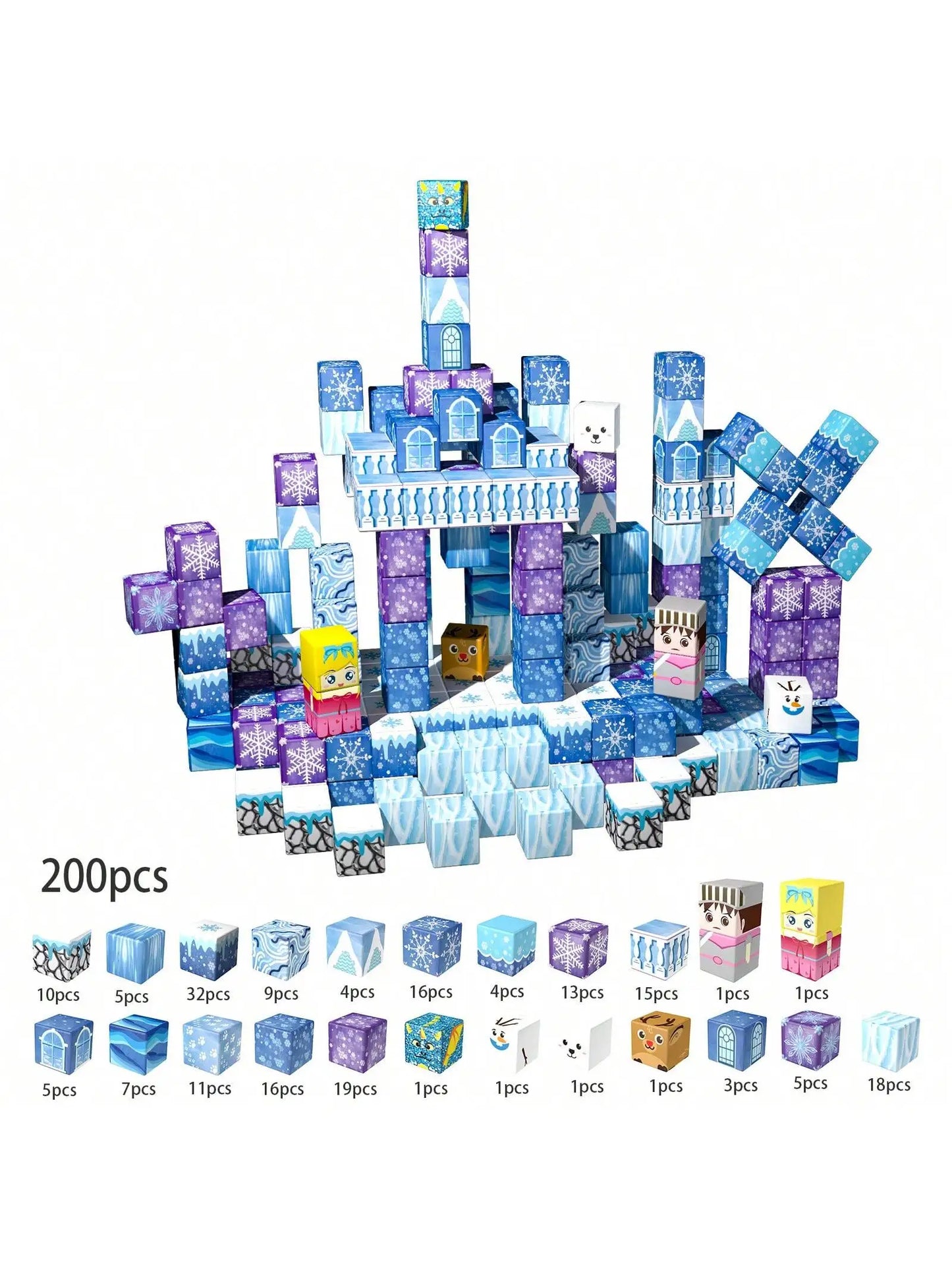 Magnetic Blocks - 100/64/48PCS Magnetic Blocks Build Ice Castle - Magnet Blocks Sets For Blue Princess Castle Build, Upgraded STEM Sensory Birthday Gift For Kids Age 3+ Years Old.