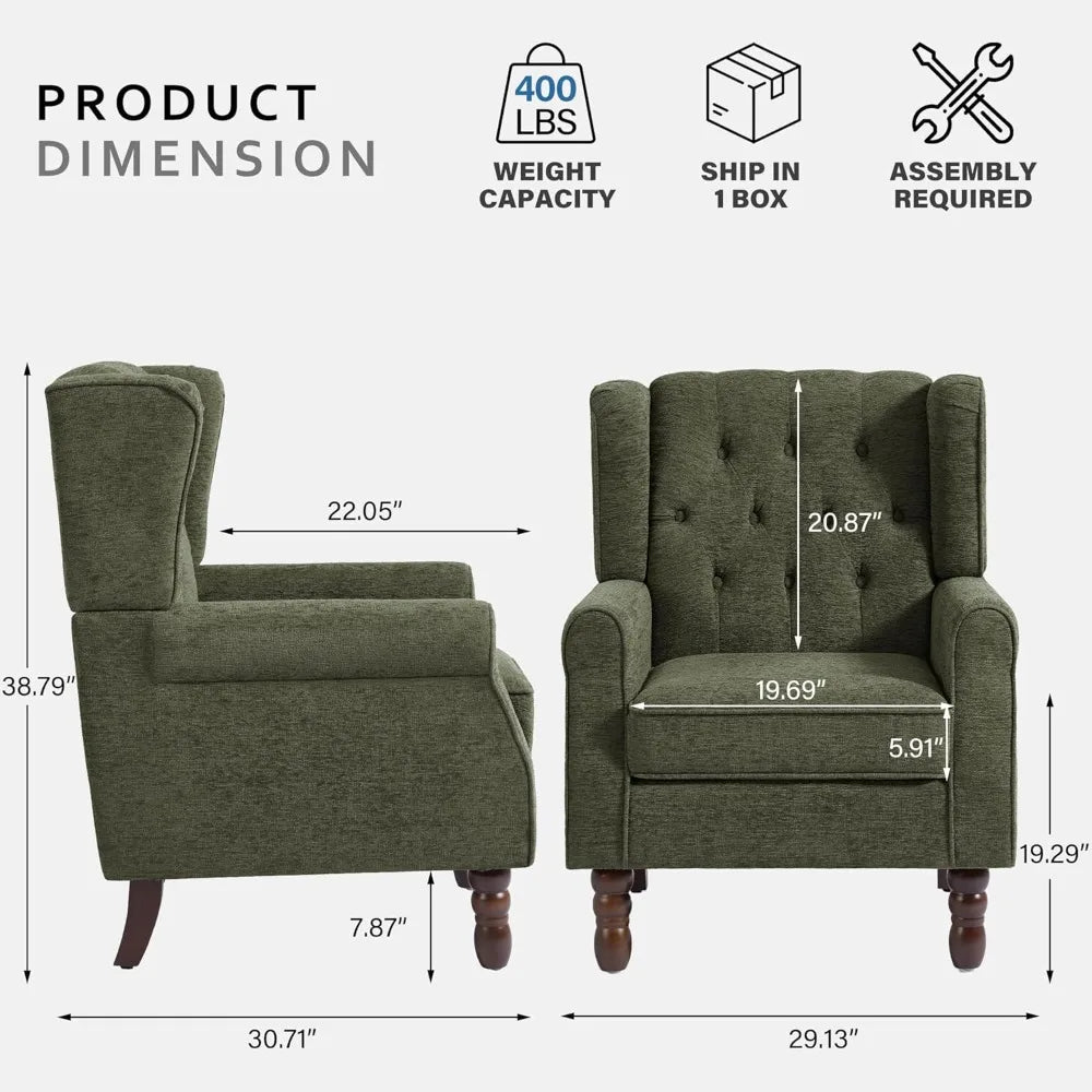 High Back Accent Chair,Upholstered Wingback Armchair with Solid Wood Legs for Small Spaces,Comfy Single Sofa Chair for Living Ro