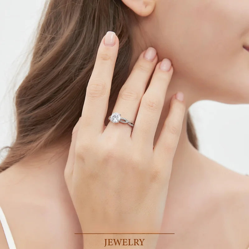 18K White Gold Plated Sterling Silver Cubic Zirconia Engagement Ring