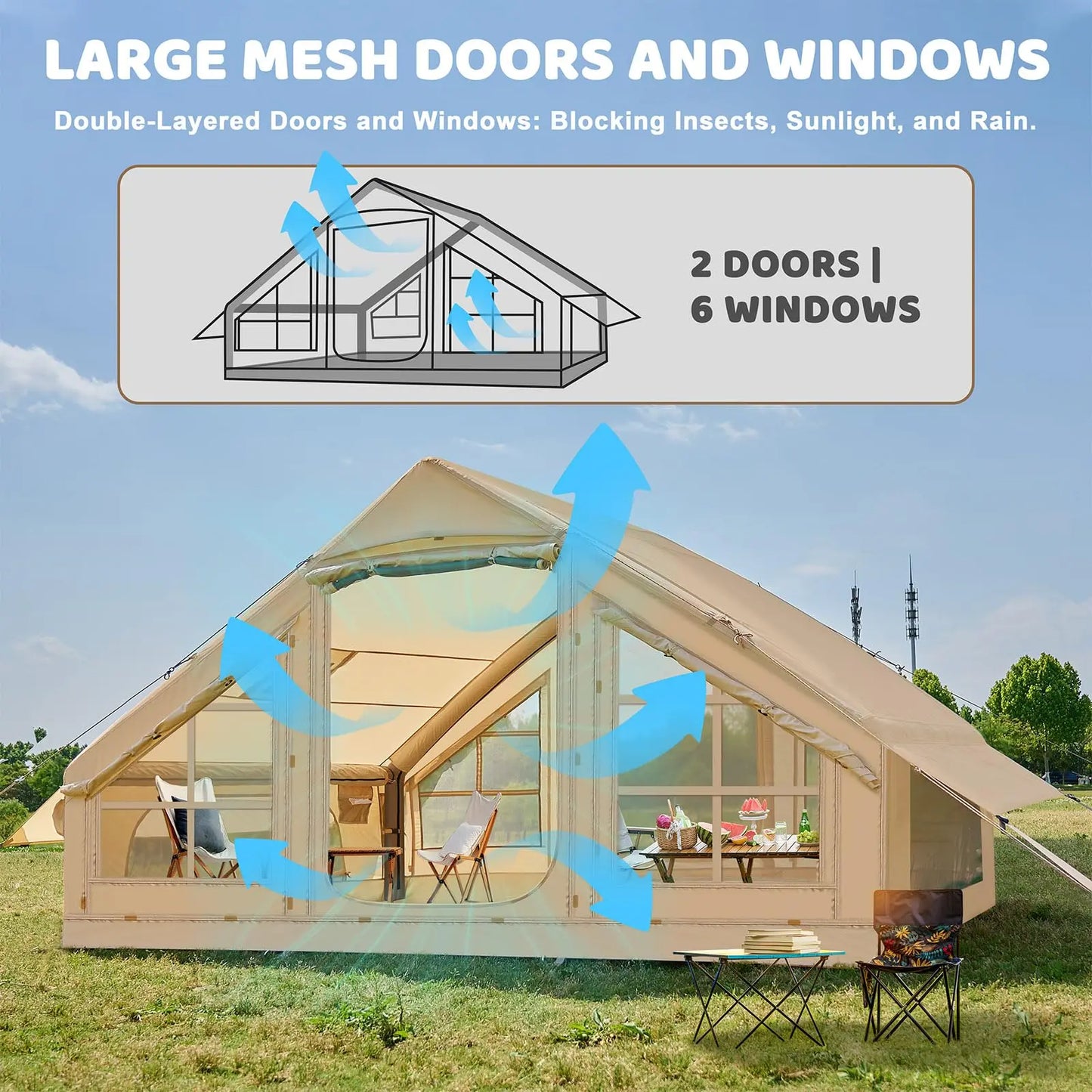 4-6 people Inflatable Camping Tent, Easy Setup Blow up Tent, Air Tent with Hand Pump for outdoor