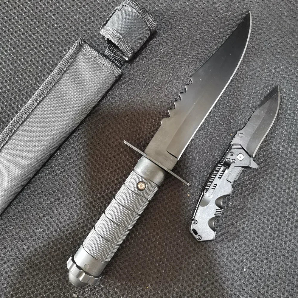 8Cr13MoV Dual Knife Set: Fixed and Folding Knives for Camping & EDC