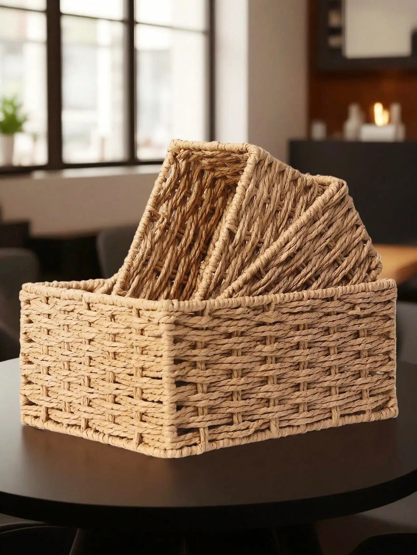 1pc/3pcs Desktop Storage Box, Handmade Rattan Woven Organizer Tray For Cosmetics, Keys, Snacks, Home Living Room, Bedroom, Study, Office, S/M/L Sizes Available,For Back To School