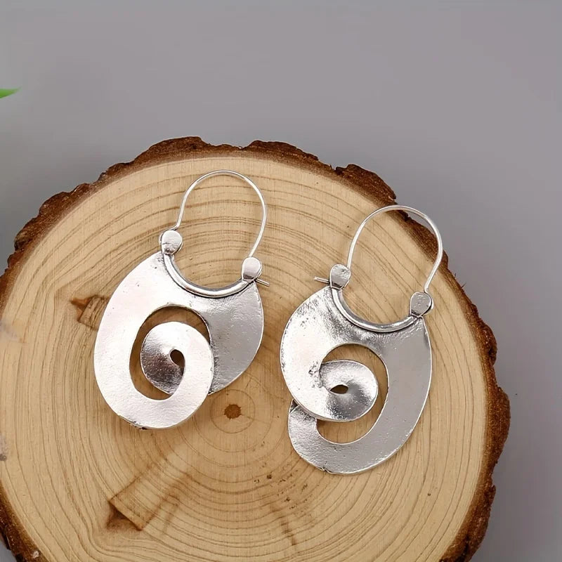 Spiral Hoop Earrings - Vintage Bohemian Silver Plated Jewelry (Hypoallergenic/Nickel-Free)