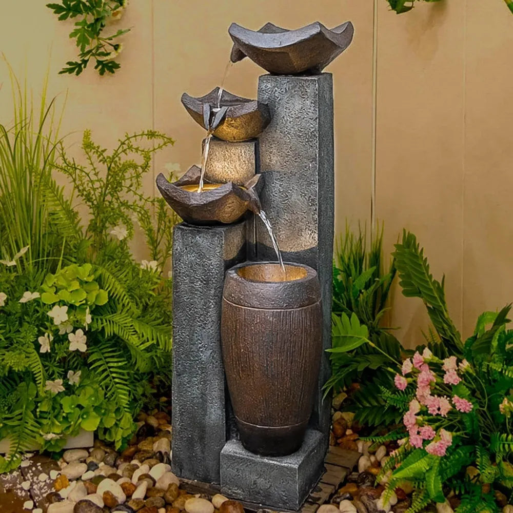 Outdoor Fountain with Lights - Patio Water Fountains Outdoor for Outdoor Gardens Backyards Lawns Balconies Landscaping and Outdo