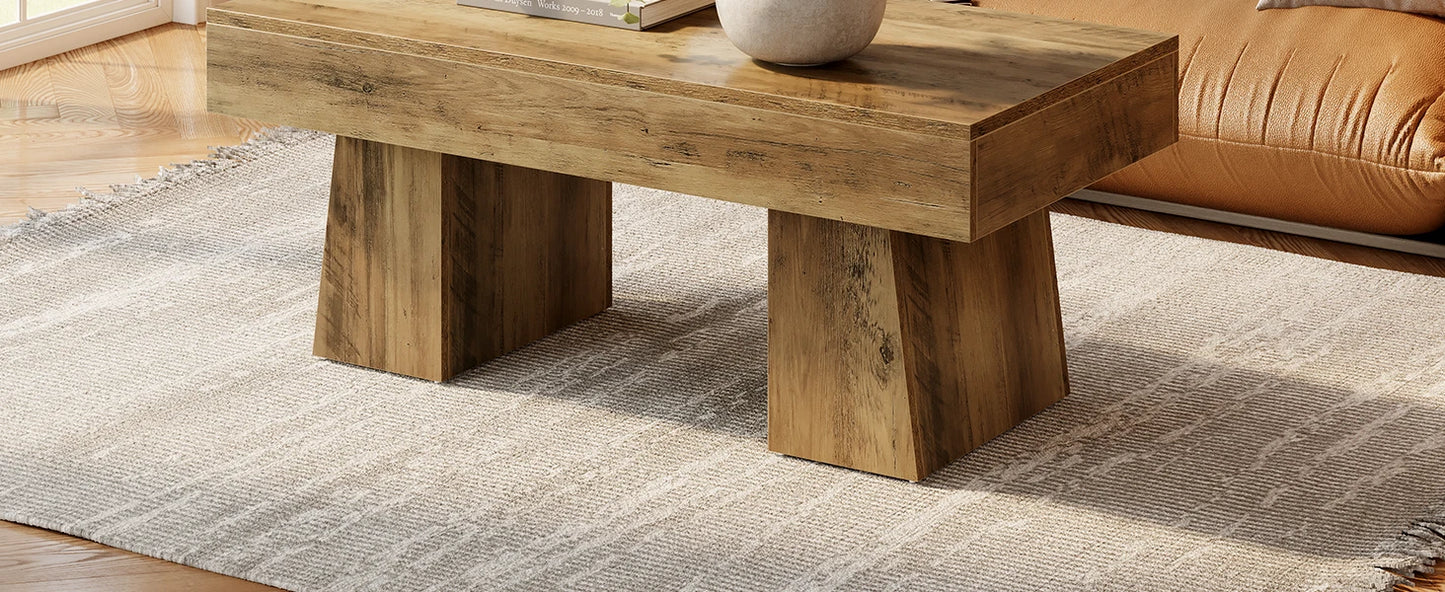 Tribesigns Vintage Coffee Table, 120cm Wooden Accent Center Tables with Thick Base, Modern Low Cocktail Tea Furniture for