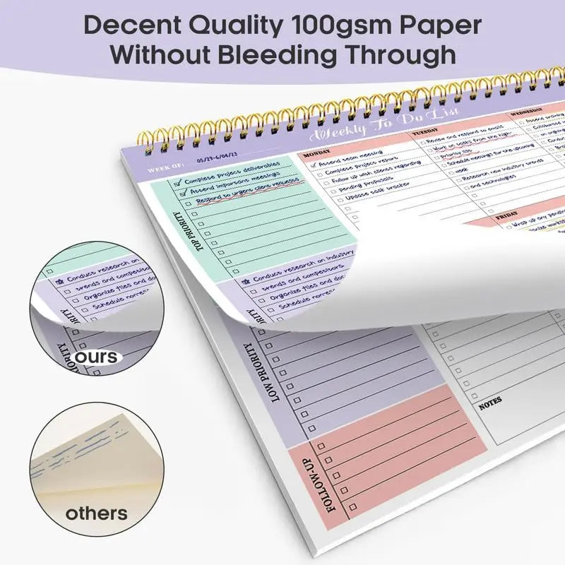 Weekly To Do List Notepad - 52 Undated Sheets, 8.5"x11", Desk Planner for Women & Men, Work and Home - 1 Pack Violet Dream