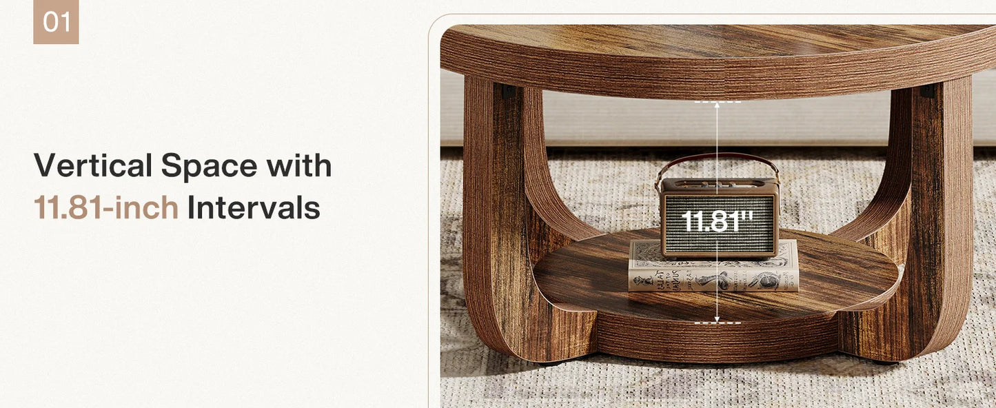 Tribesigns Round Coffee Table, 2-Tier Circle Coffee Table with Storage, Modern Wooden Accent Center Table for Living Room