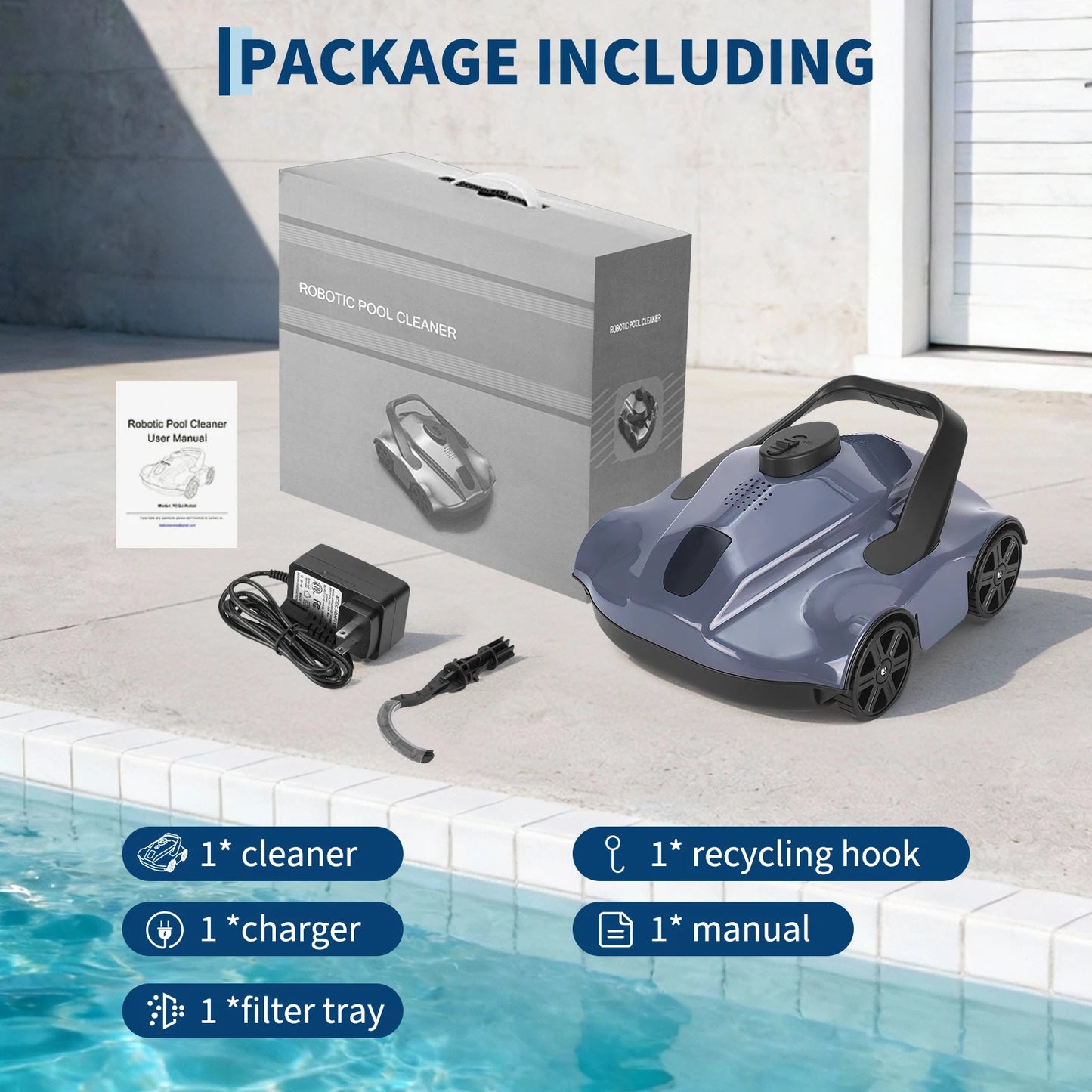Cordless Robotic Pool Suction Cleaner – 130-Min Runtime, Powerful 5200mAh Battery, Self-Parking, Efficient Filtration, Lightweight & Portable Automatic Sweeper For Pools up to 860 Sq.Ft
