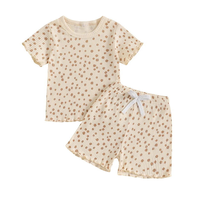 Girls Sleeveless Tank Top and Denim Shorts Set Casual Summer Outfit with Floral Print and Frayed Hem