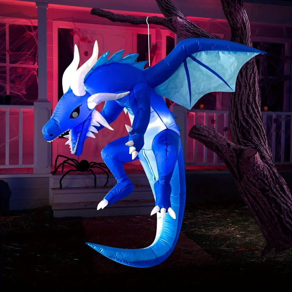 5 Ft Tall Halloween Inflatables Hanging Ice Dragon Outdoor Decorations, Hanging Ice Dragon Blow Up for Yard with Build-in LEDs, Halloween Inflatables Party Supplies Outdoor Decor for Yard