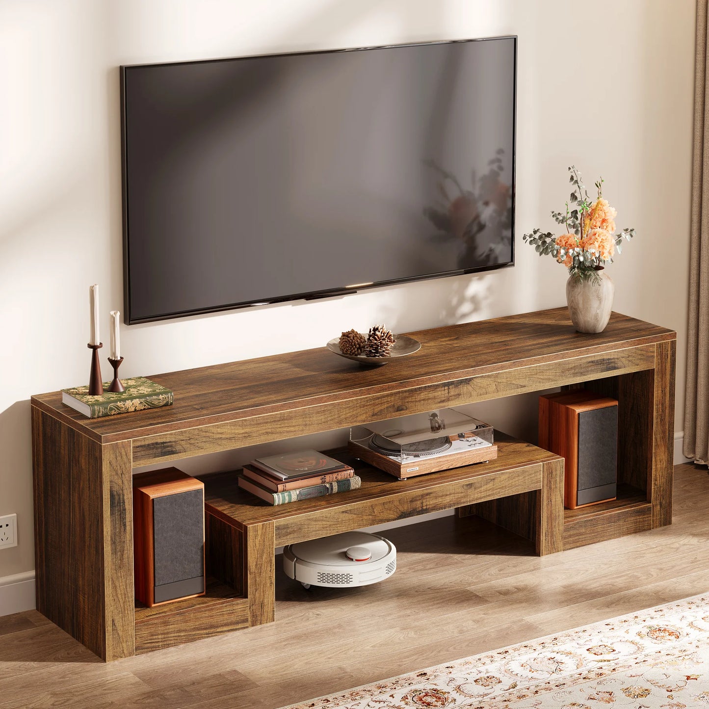 Tribesigns 63-Inch TV Stand for 55/60/65-Inch TVs, Farmhouse Entertainment Center with Open Storage Shelves, Rustic Brown Television Console for Living Room, Bedroom