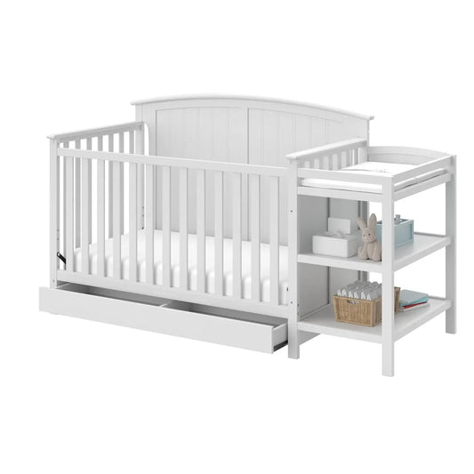 NEW ! Steveston 5-in-1 Convertible Crib and Changer with Drawer (White) – GREENGUARD Gold Certified, Crib and Changing Tabl