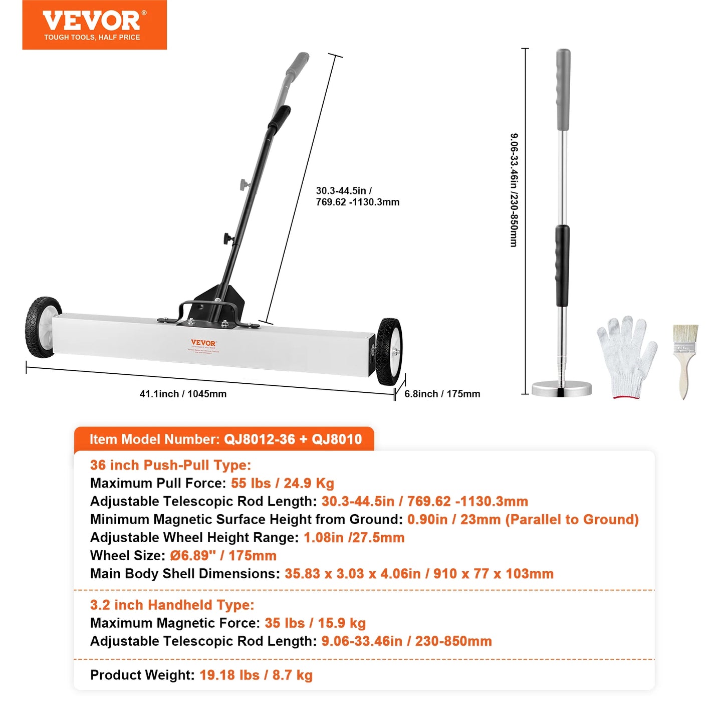 SucceBuy 36Inch Magnetic Sweeper with Wheels 55lbs Capacity  Telescoping Magnetic Pickup Tool Adjustable for Workshop GarageYard