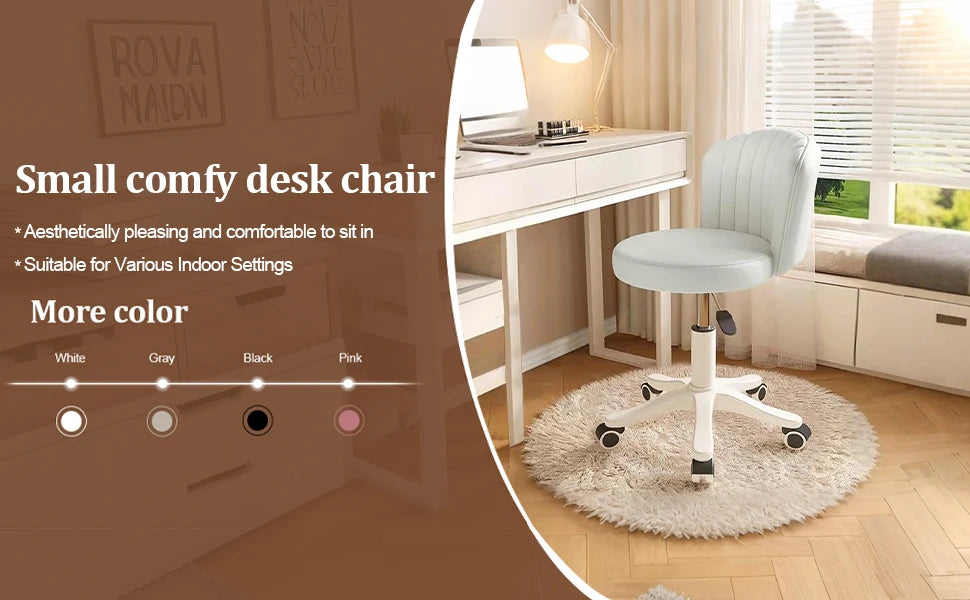 Small Round Armless Rolling Desk Chair Height Adjustable Swivel Vanity Seat