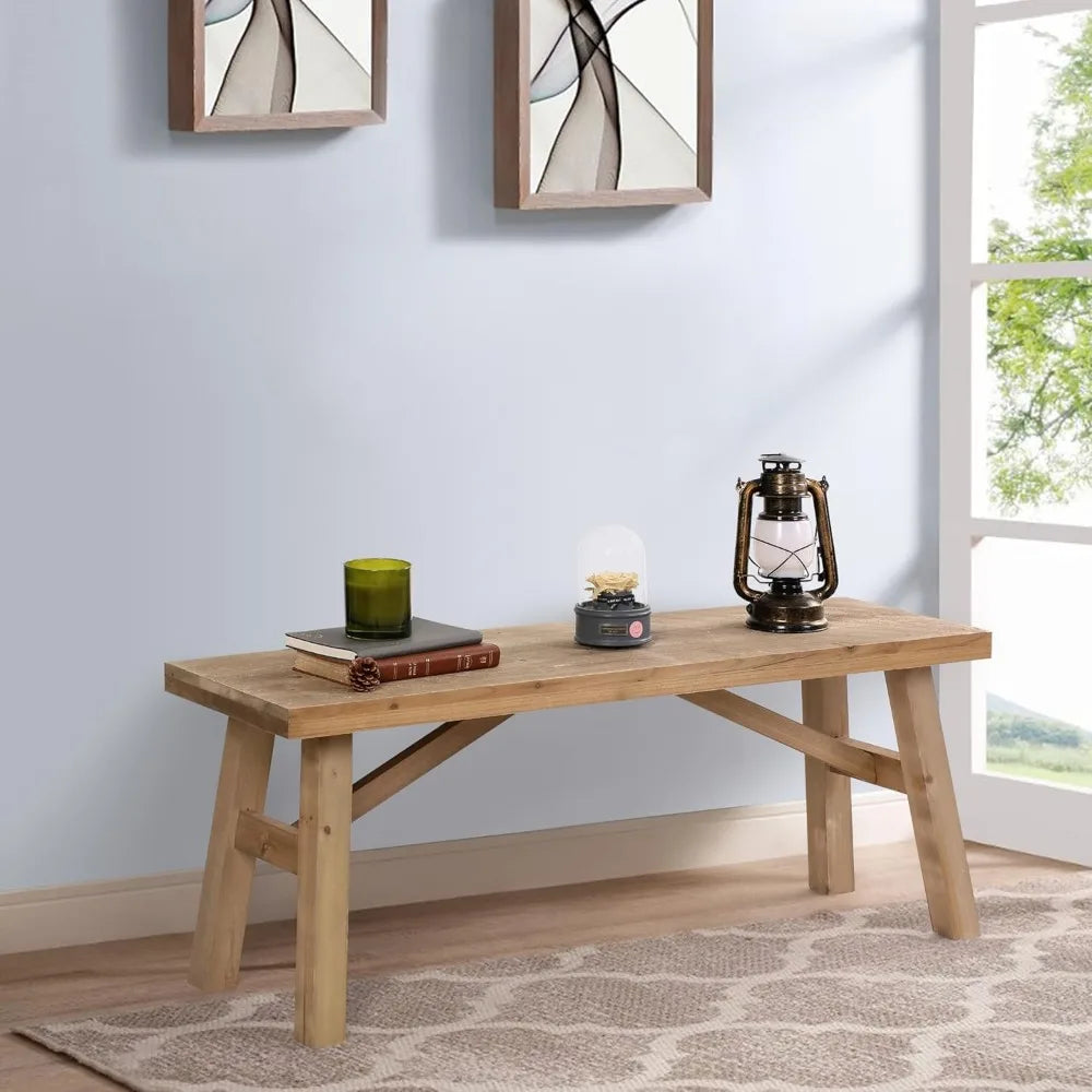 Rustic Farmhouse Style Wood Bench, 43 Long for Entryway and Living Room, Solid Handcrafted Seat
