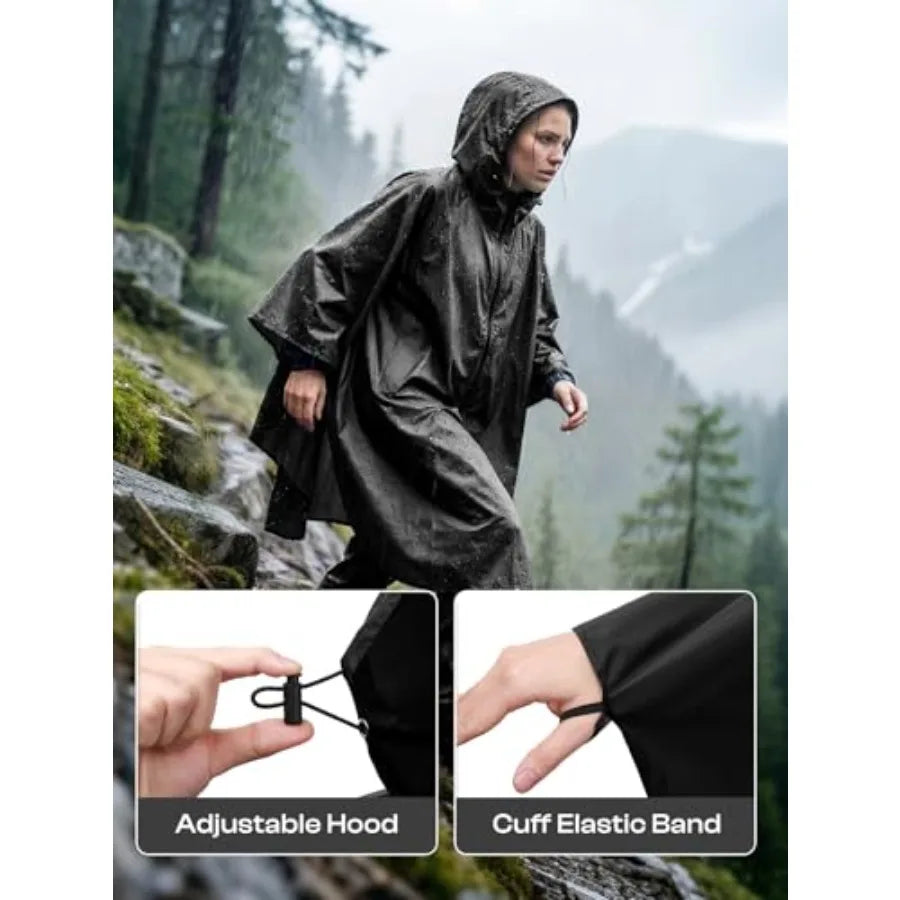SaphiRose Lightweight Waterproof Rain Poncho for Adults with Hood Portable Rainwear for Outdoor