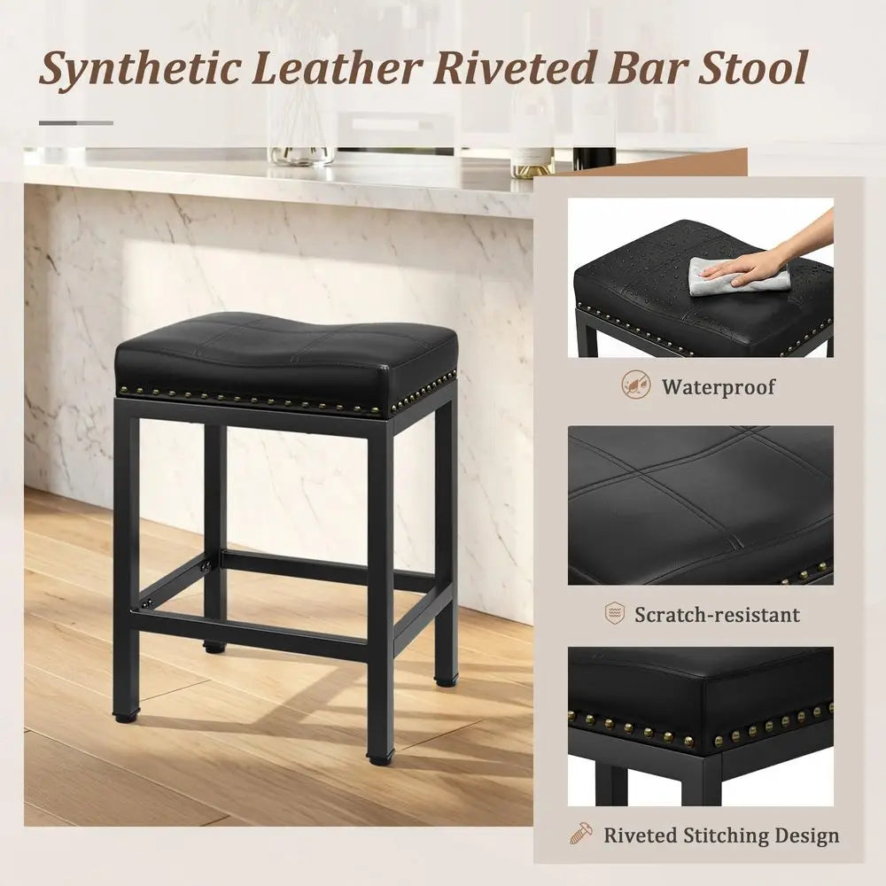 24 Inch Bar Stools Set of 2 PU Leather Counter Height Chairs with Footrest