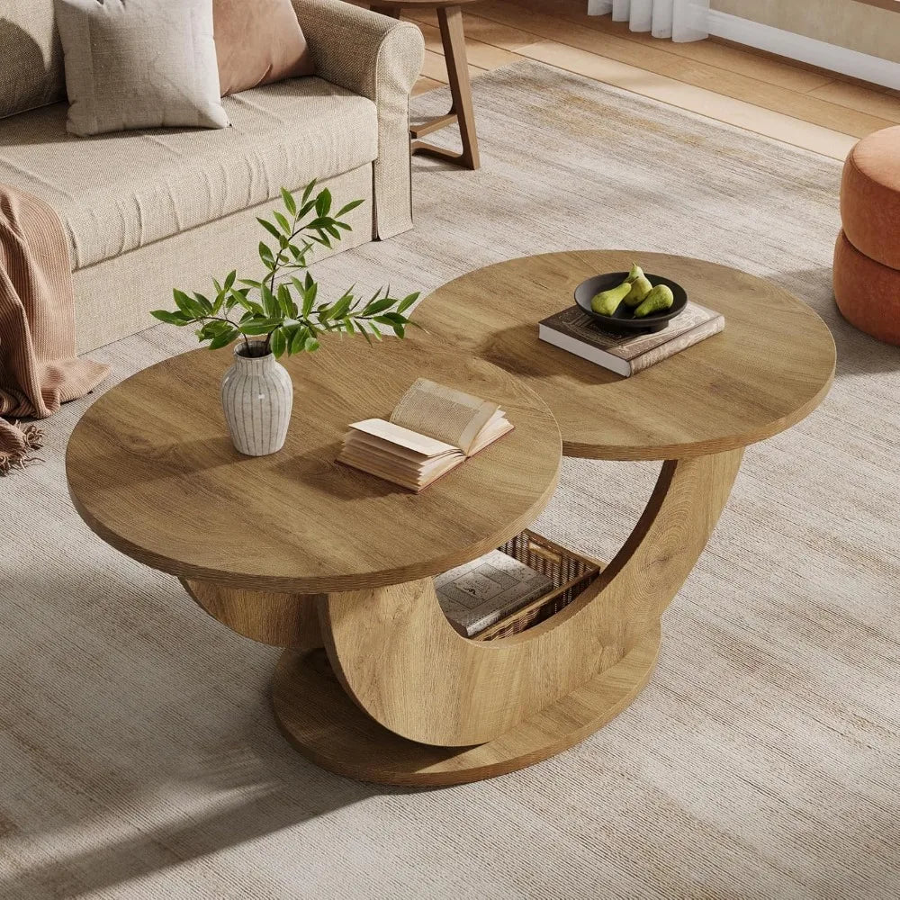 46-inch Modern U-Shape Frame Round Coffee Table for Living Room with Funky Design