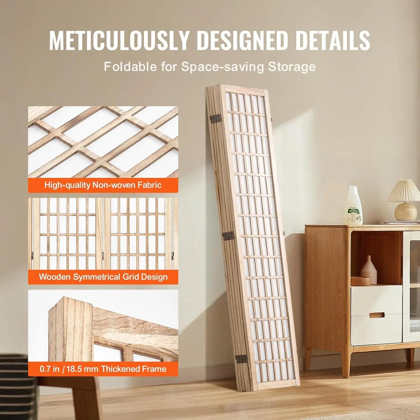 Room Divider, 6 Panel Japanese Room Divider, Wood Folding Privacy Screen Indoor, Partition Dividers Portable Decoration Screens