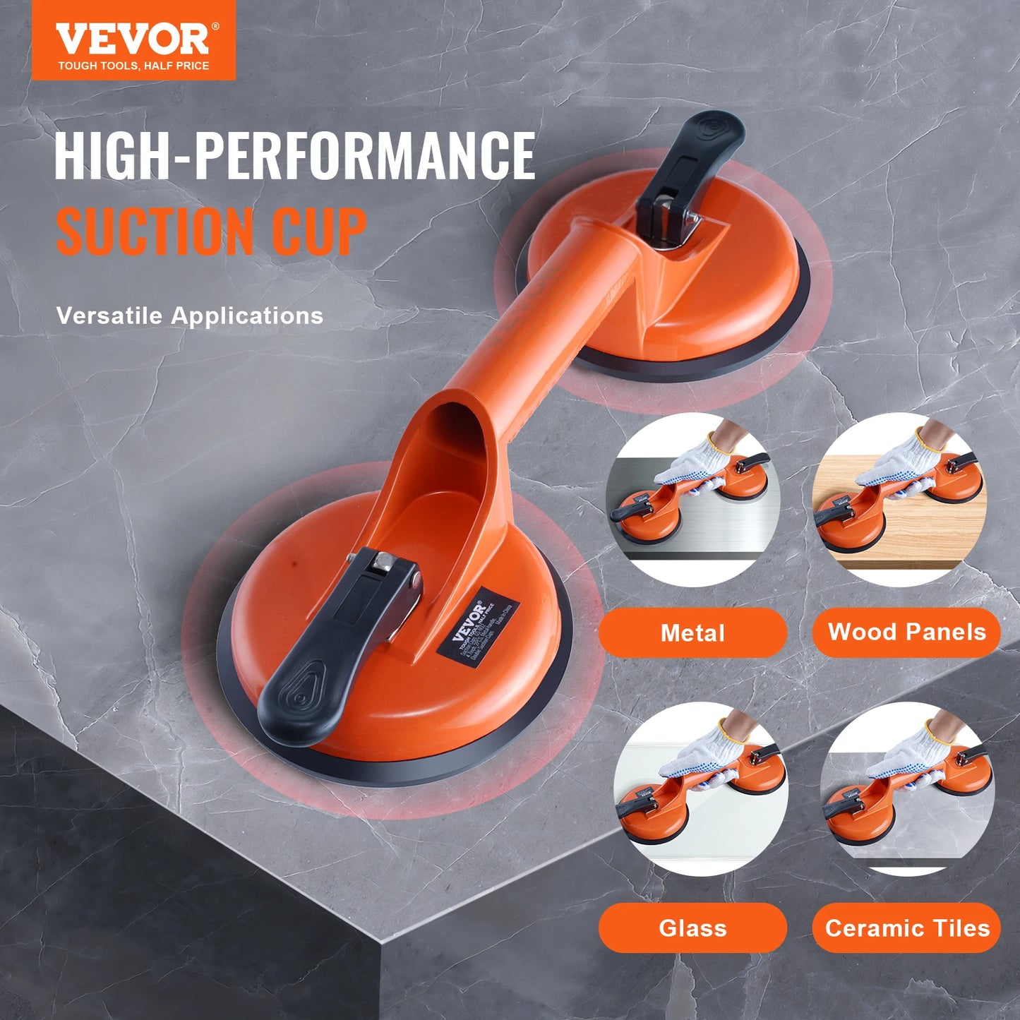SucceBuy  4.7" 2 Pack 330 lbs Glass Vacuum Suction Cup Vacuum with Aluminum Handle Glass Granite Tile Metal Wood Panel Lifting