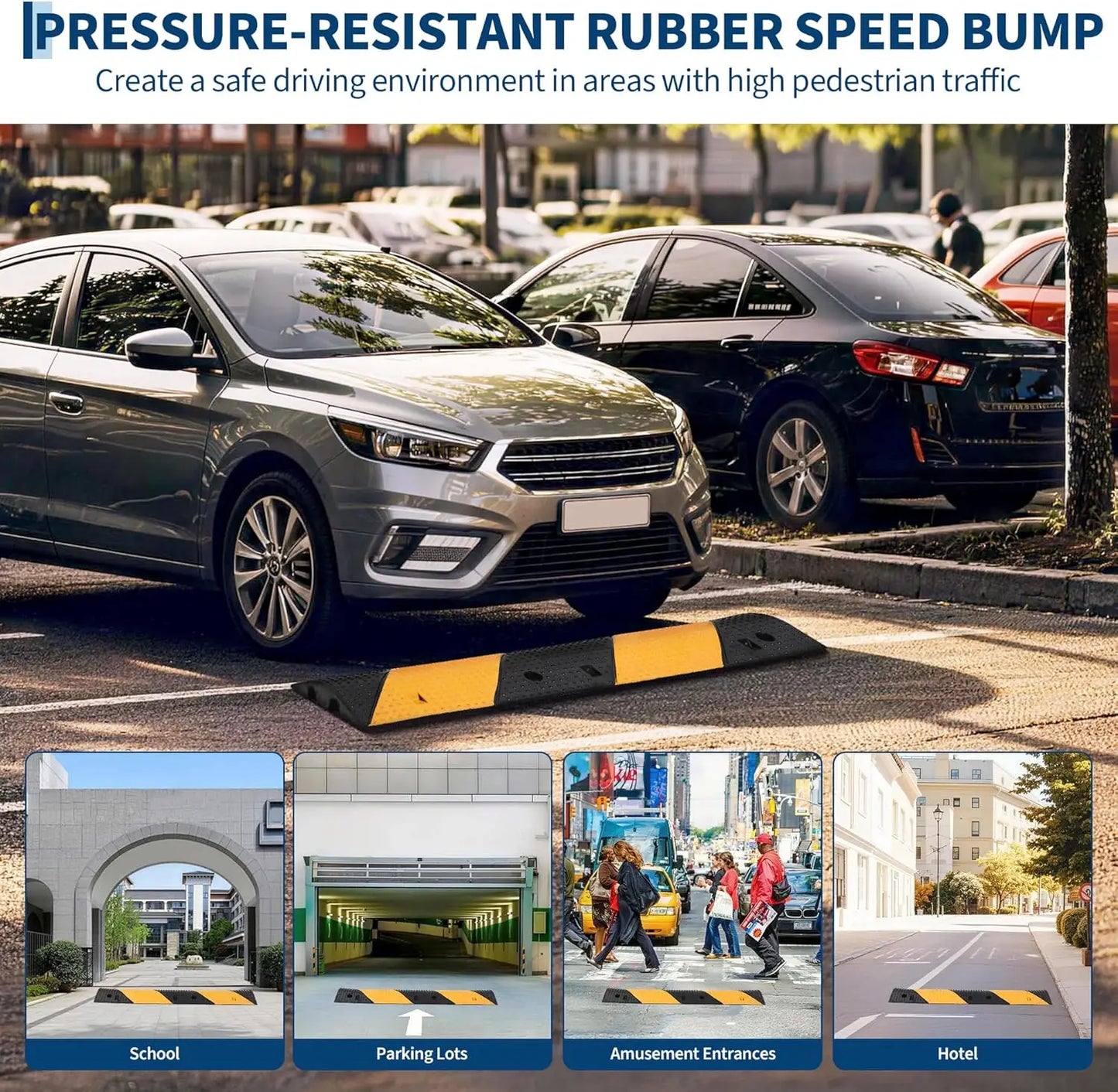 2Pcs 3.3FT Rubber Speed Bump, 2 Channel Heavy Duty Traffic Speed Hump 22000LBS Capacity,  for Asphalt Concrete Gravel Roads