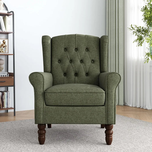 High Back Accent Chair,Upholstered Wingback Armchair with Solid Wood Legs for Small Spaces,Comfy Single Sofa Chair for Living Ro
