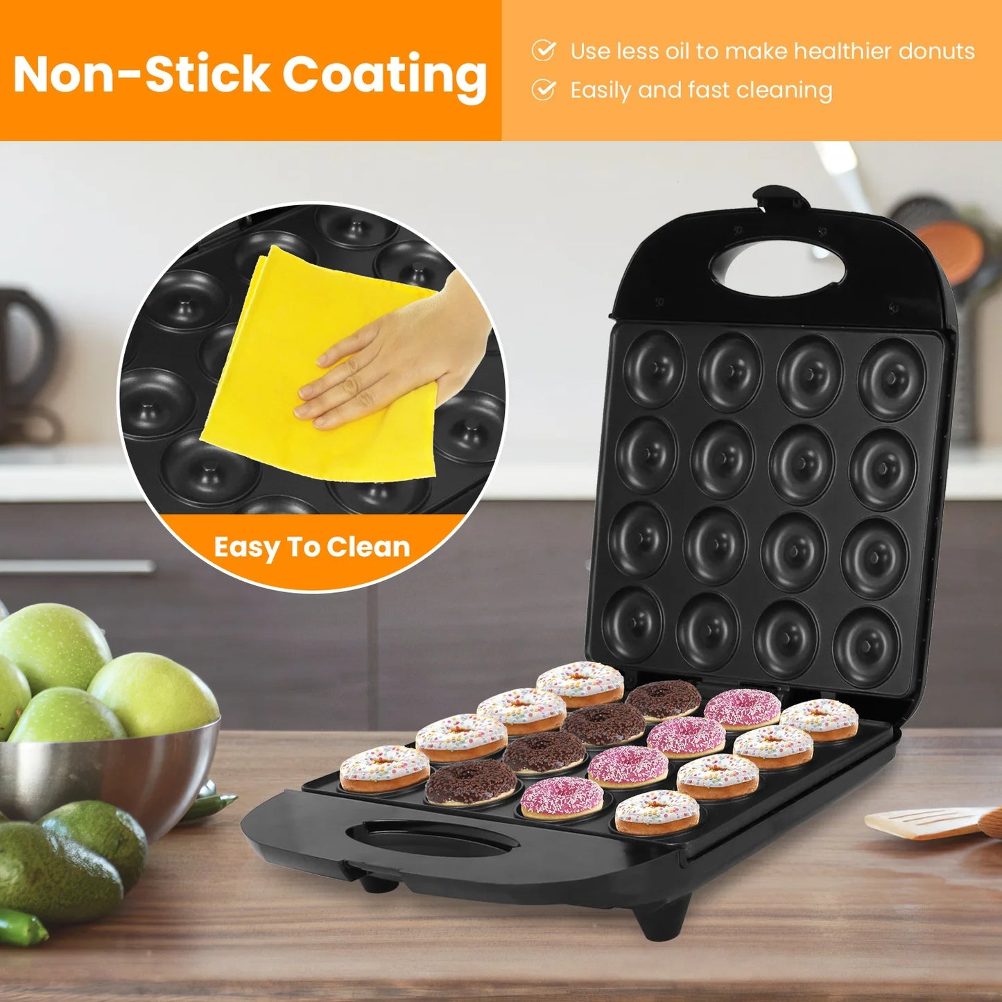 1400W Electric Mini Donut Maker 16 Doughnuts Holes Non Stick Baking Machine Breakfast Dessert Snack Baker Appliance - US Local Delivery