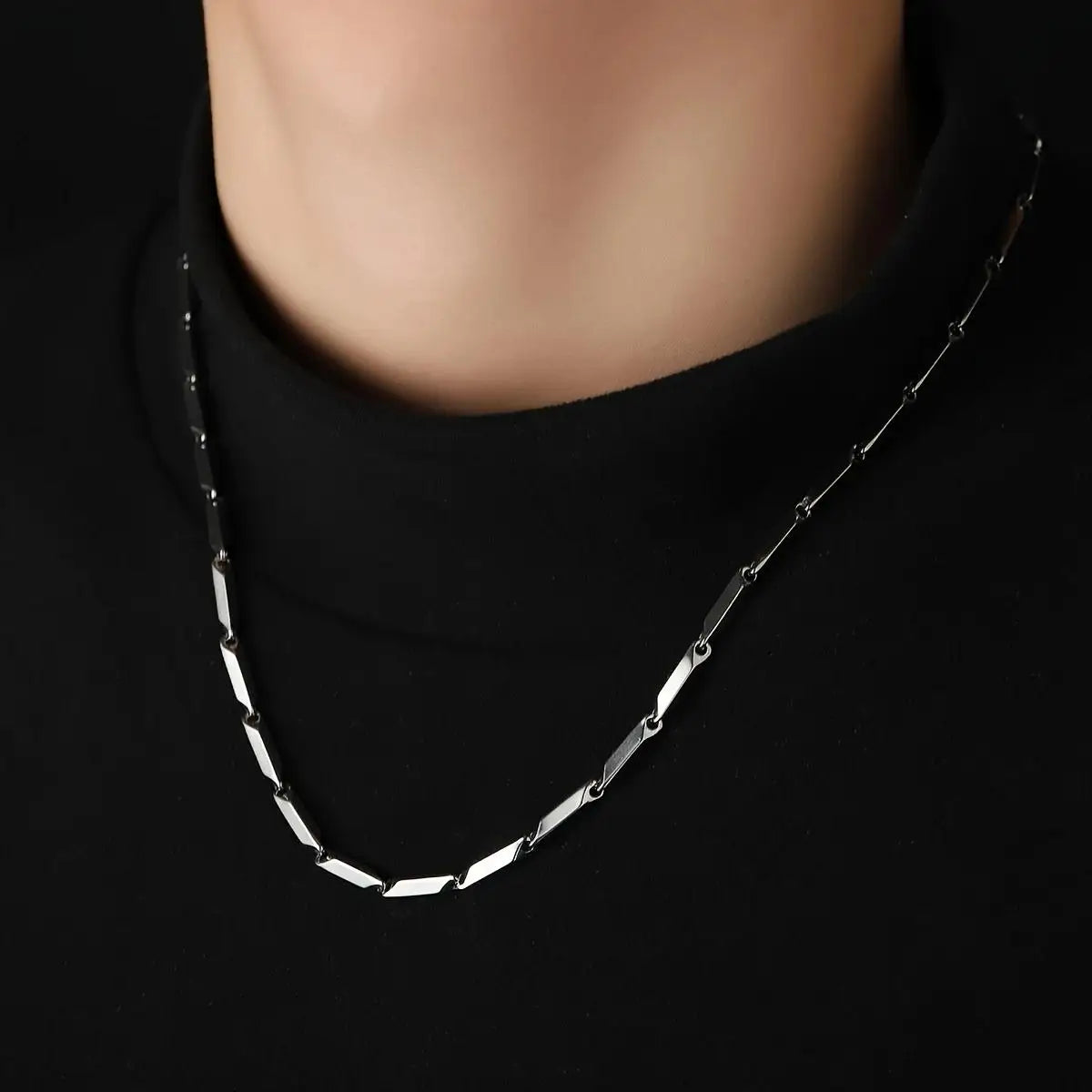 Hermah New 3mm Stainless Steel Link Bamboo Rhombus Chain Necklace for Women Men Fashion Jewelry Accessory