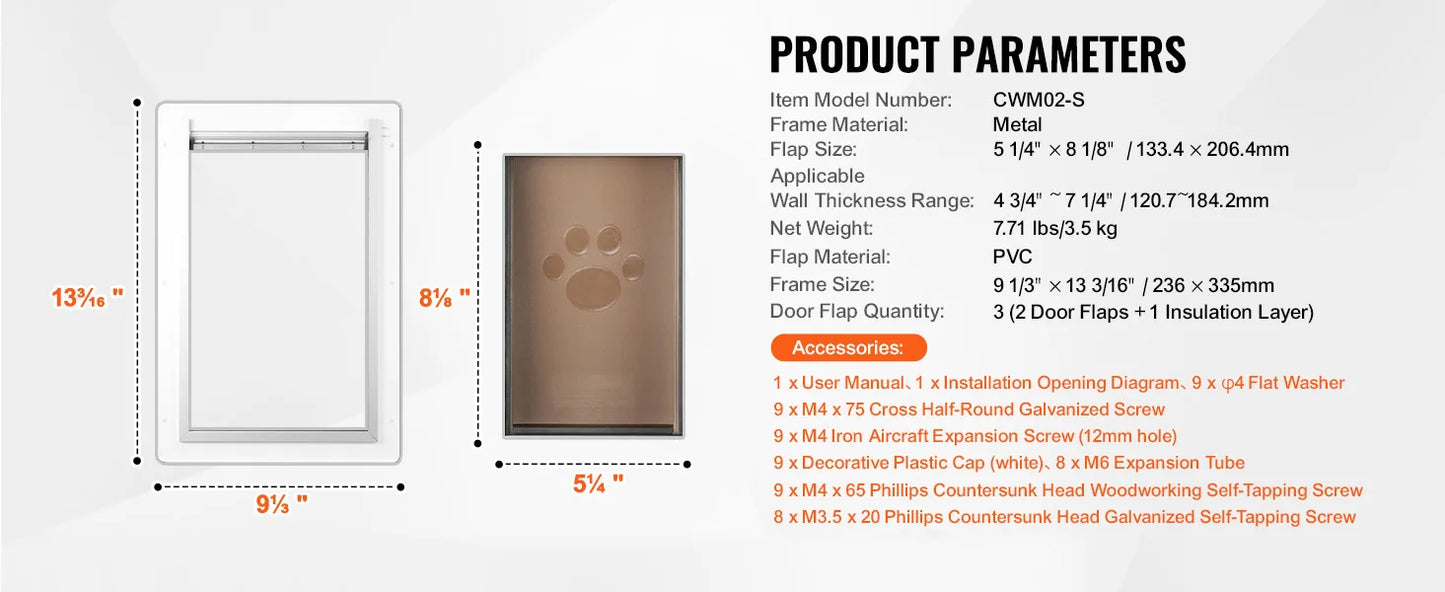 SucceBuy Pet Door Metal Frame with Lock and 3-Flap System Weatherproof Doggy Door Easy to Install in Interior or Exterior Walls