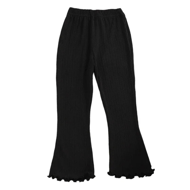 Children Summer Solid Color Thin Ribbed Knit Flared Pants Girls Casual Trousers Korea Fashion Pants Girl Princess Style Capris