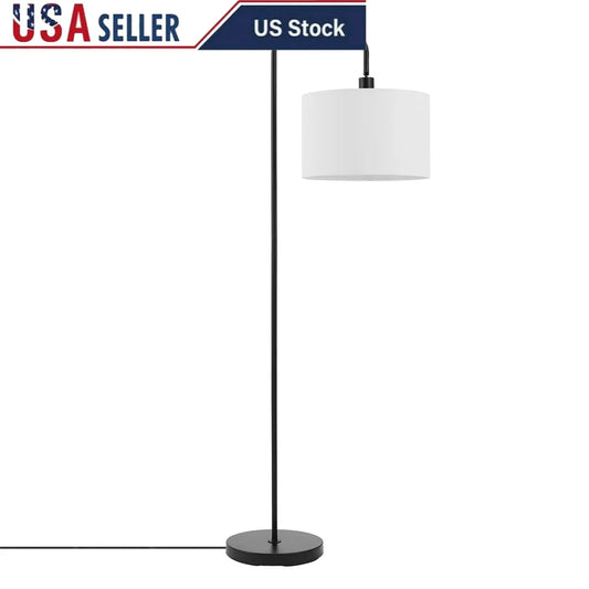 58 Inch Matte Black Floor Lamp with White Linen Shade Minimalist Design Adjustable Head Perfect Living Room Bedroom Decor