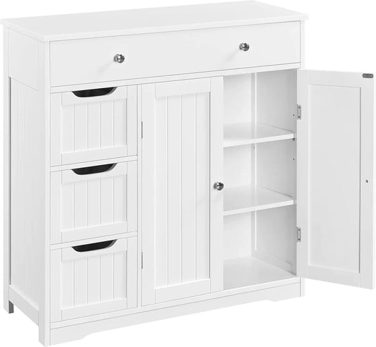 Bathroom Free-Standing Floor Cabinet, Practical Storage Cabinet with 4 Drawers and 2 Doors for Kitchen, Entrance Area,White