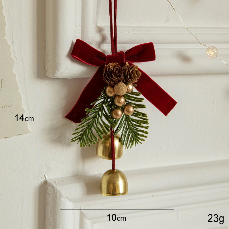 Christmas Jingle Bells Door Hanger Ornament Velvet Bow Pine cone Bell Pendants for Christmas Decoration 2024 Christmas Gift Noel