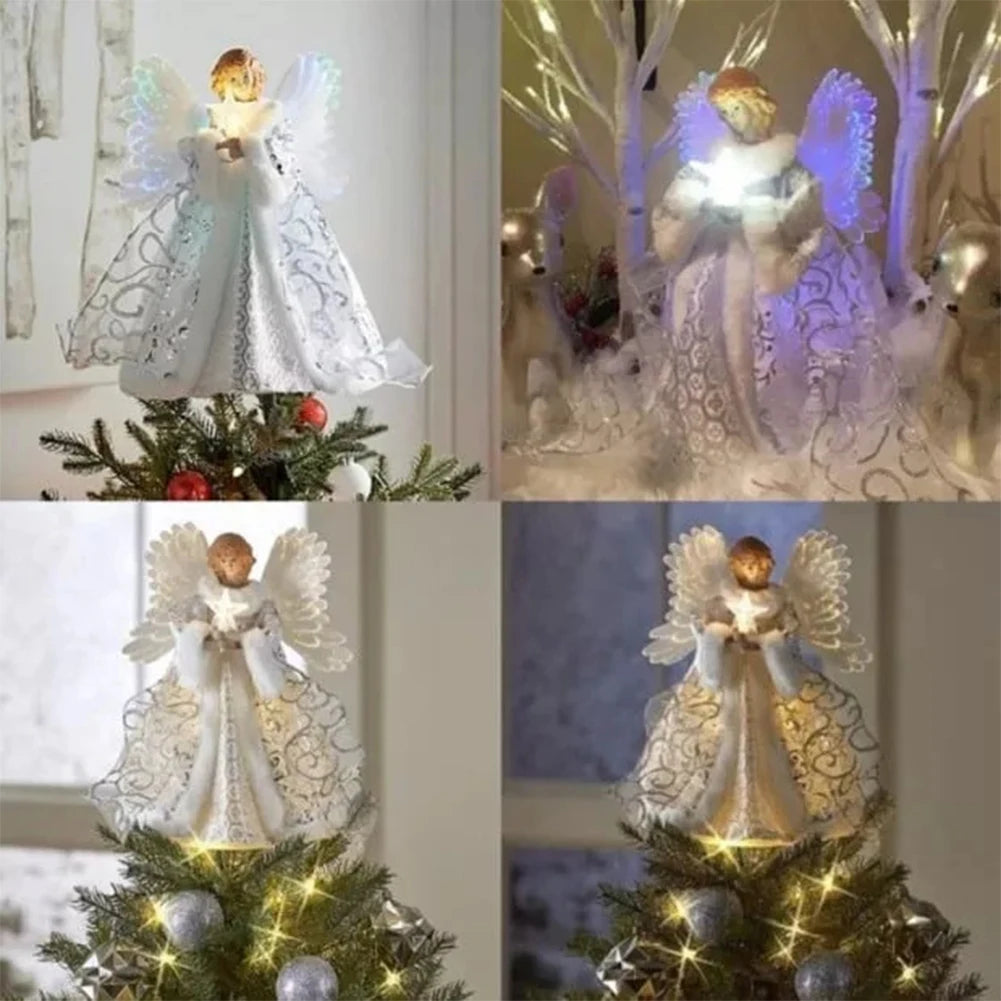 Christmas Angel Pendant Light Christmas Tree Toppers Delicate White Angel Ornaments Christmas Tree Top Decor Glowing Angel Doll