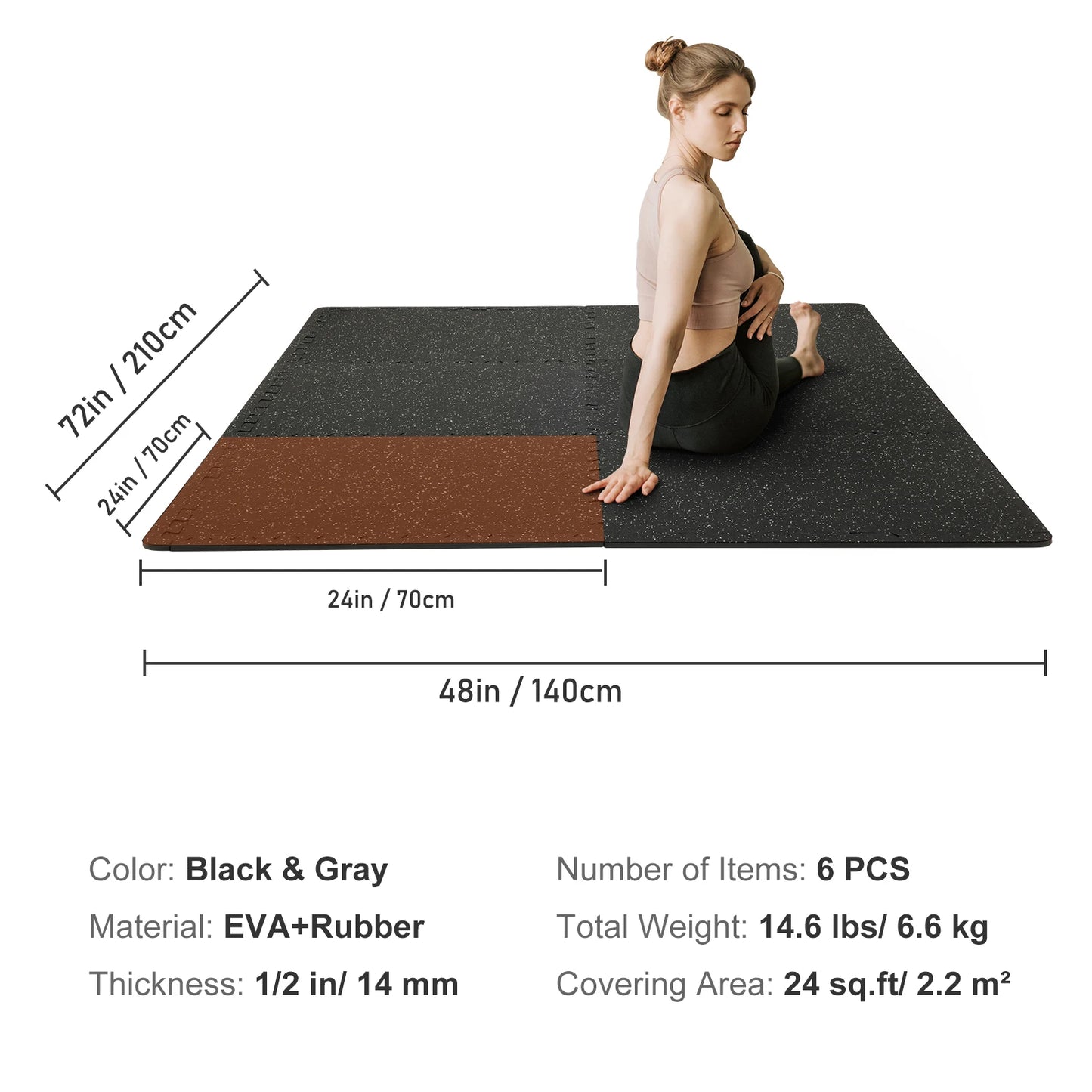 SucceBuy 25/12/6 PCS 1/2 inch Thick Gym Floor Mats EVA Foam & Rubber Top Interlocking Workout Floor Mats Waterproof  Mats