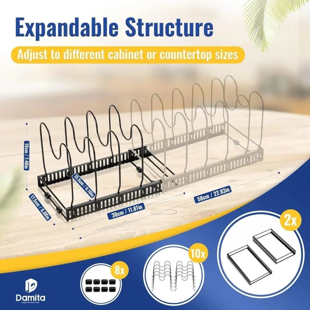 2 Pack Expandable Pot Lid Rack Organizer, Pans Organizer Rack, Pots and Pans Organizer Rack Cookware Set Organizer