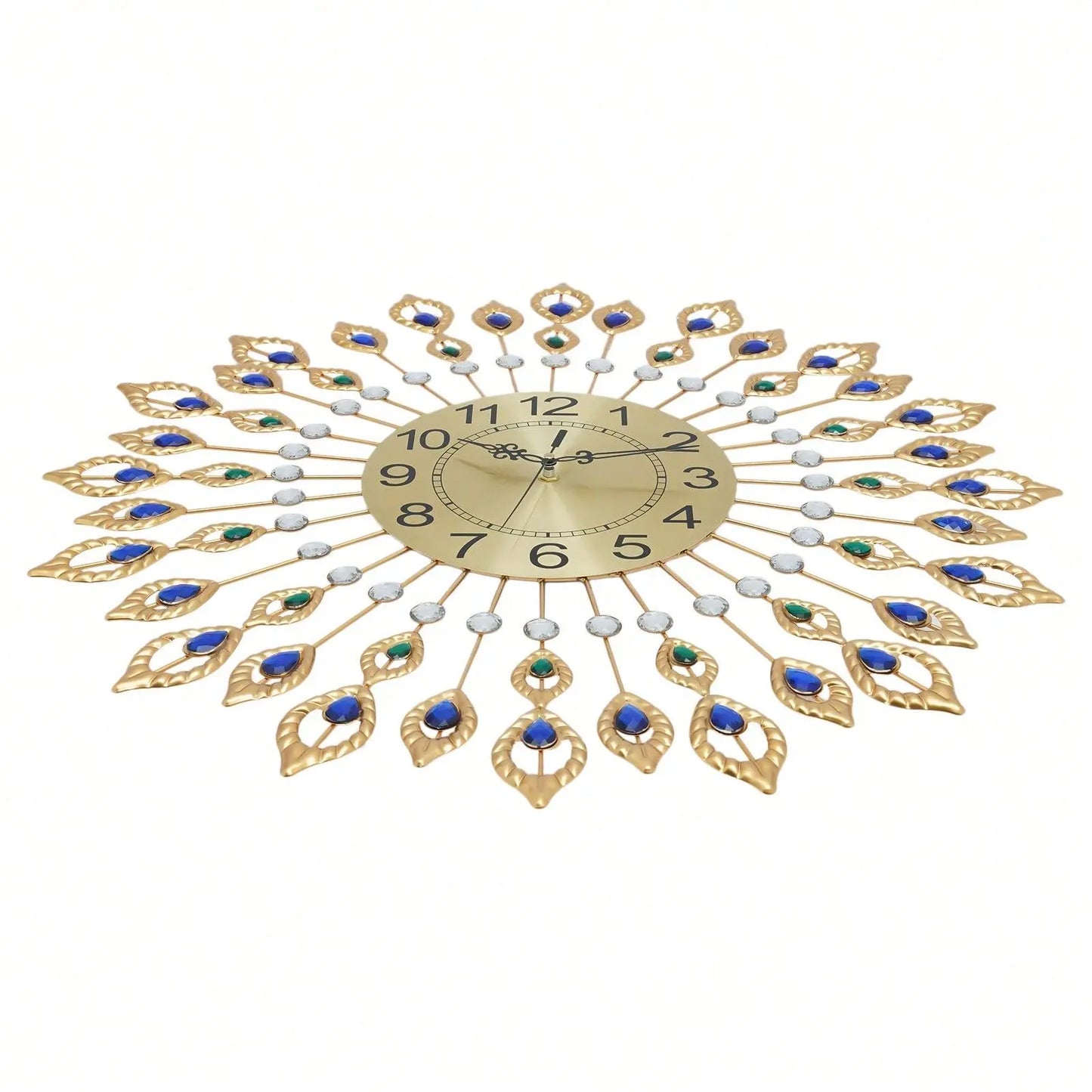 Wall Clock For Living Room Decor,Crystal Peacock Wall Clocks Modern Design 3D Clocks For Decor Large Round Metal Silen