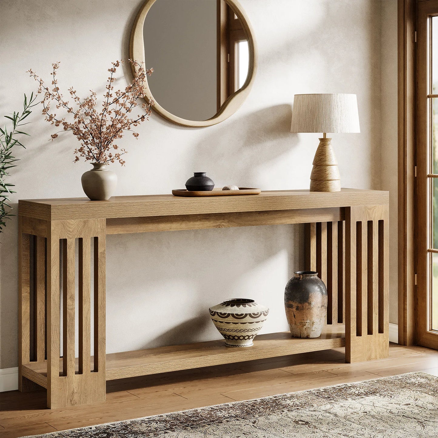 Tribesigns Farmhouse Console Table, 70.9-Inch Sofa Table Behind Couch with Vertical Stripe Legs,2-Tier Entryway Accent Furniture