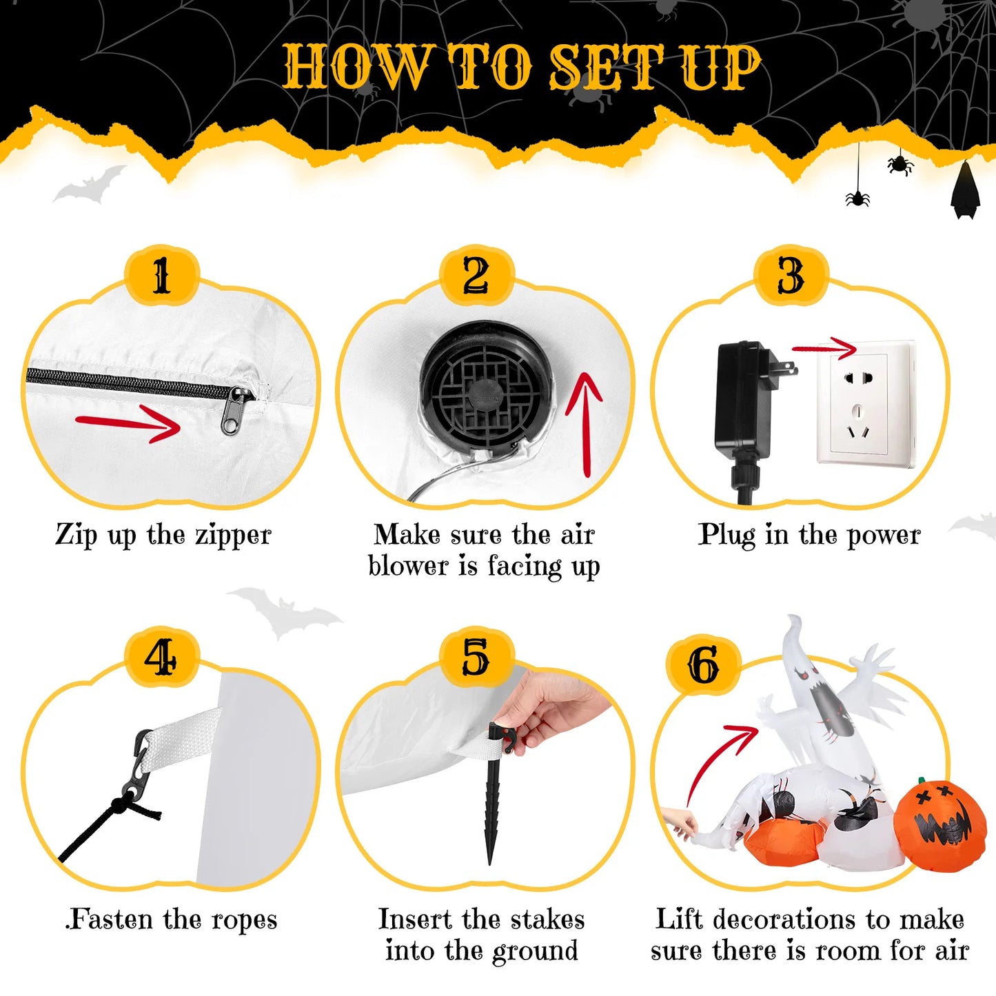 11.8 FT Halloween Inflatables Ghost Spider Pumpkin Outdoor Decorations, Scary Halloween Giant Blow up Ghost Decorations