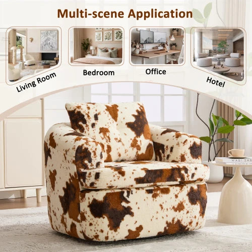 360 Degree Swivel Round Accent Chair with Dual Layer Cushion Beige Brown