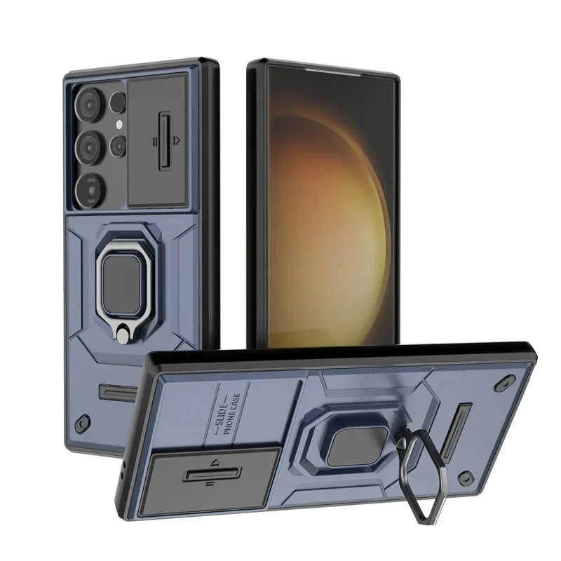 Slide Camera Armor Case For Samsung Galaxy S25 Ultra S24 FE S23 Plus A54 A55 M56 A26 A36 A56 5G Lens Protect Magnetic Ring Cover