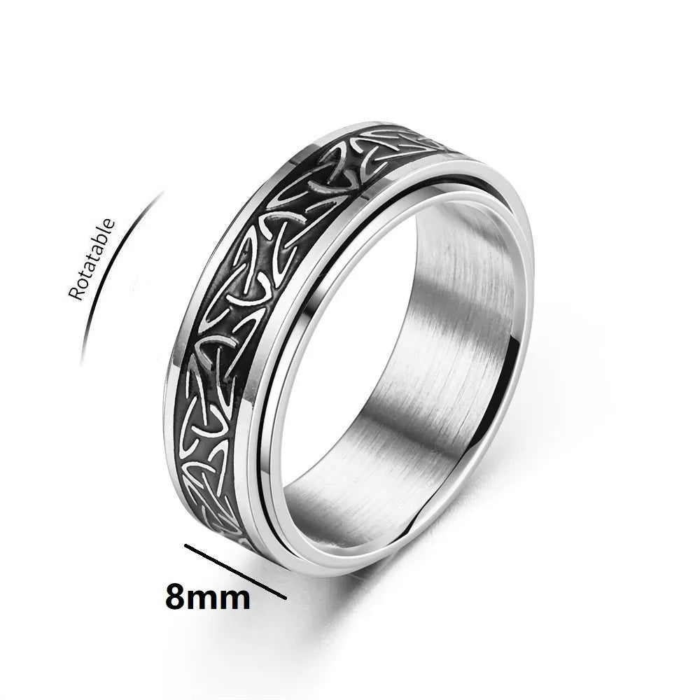 Viking Celtic Knot Rune Rings For Men Rotating Stainless Steel Anti Stress Anxiety Spinning Ring