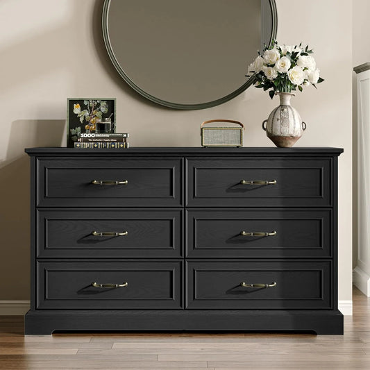Farmhouse 6 Drawers Dresser for Bedroom, 48" Wide Modern Chest of Drawers with Deep Drawers & Bar Handles,