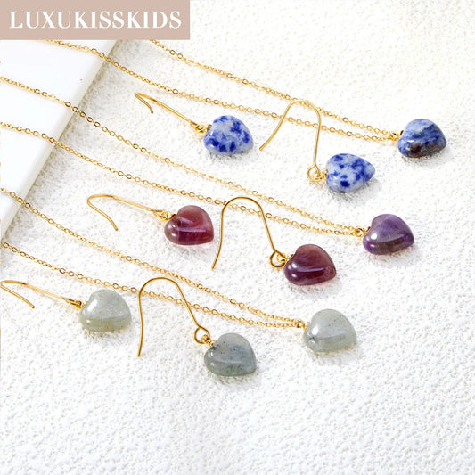 LUXUKISSKIDS Romantic Sweet Heart Jewelry Sets for Woman/Ladies Stainless Steel Love Pendant Peach Hearts Necklace Earrings Gift