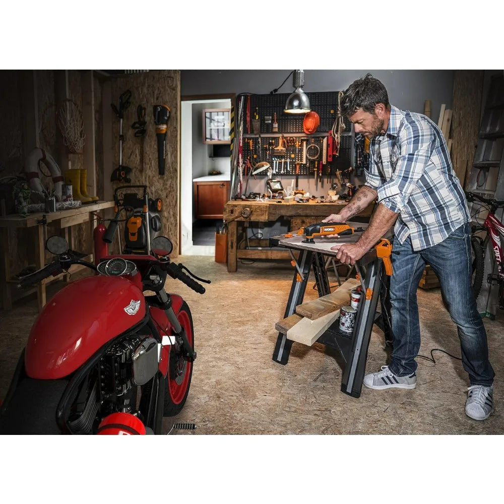 2025new-Folding Work Table and Sawhorse by Worx Pegasus, Portable Workbench with Easy Setup, 31 Wide x 25 Deep x 32 Tall Lightwe