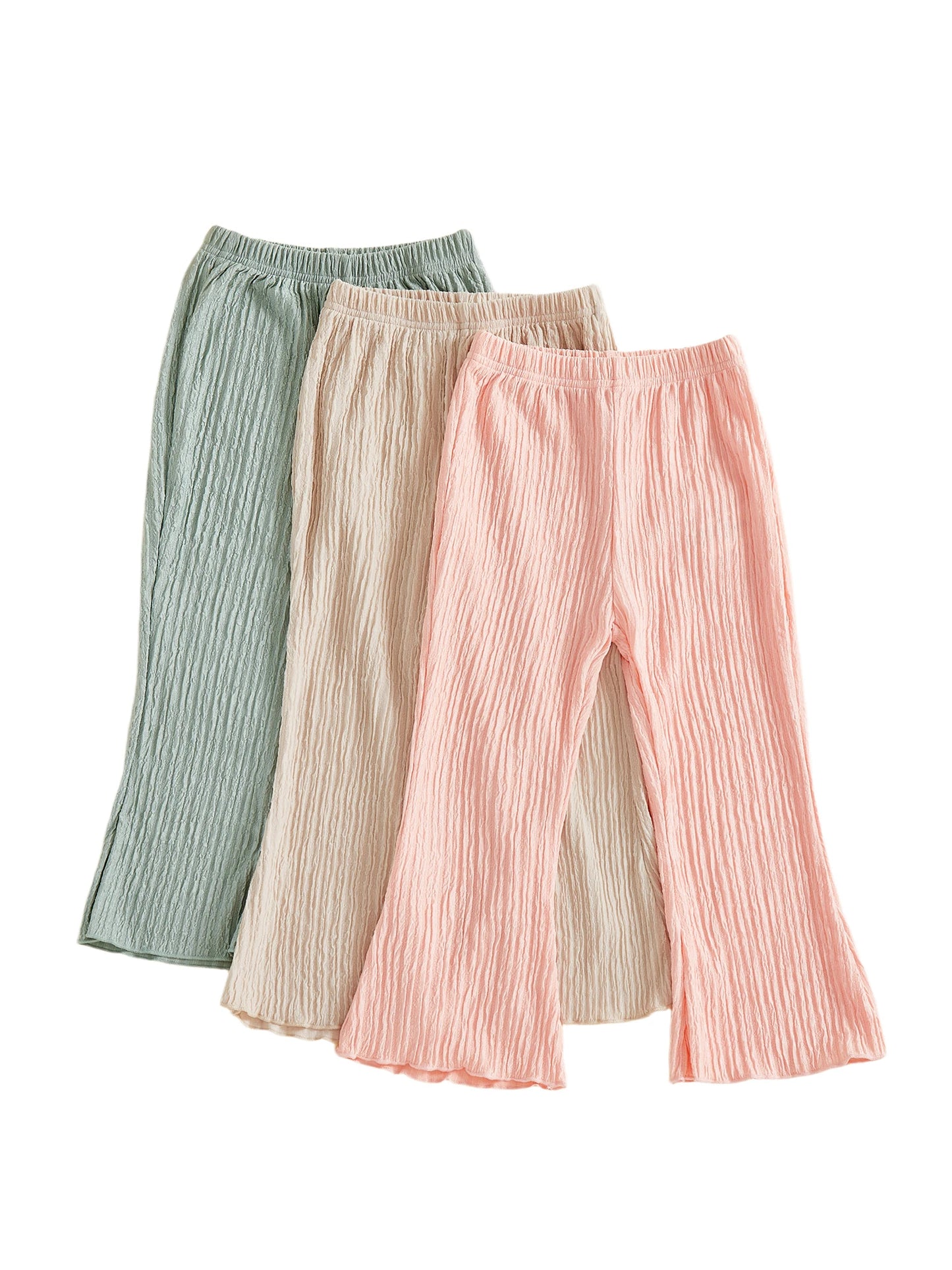Toddler Girls Flare Pants Set Casual Elastic Waist Solid Color Bell Bottom Pants Trousers