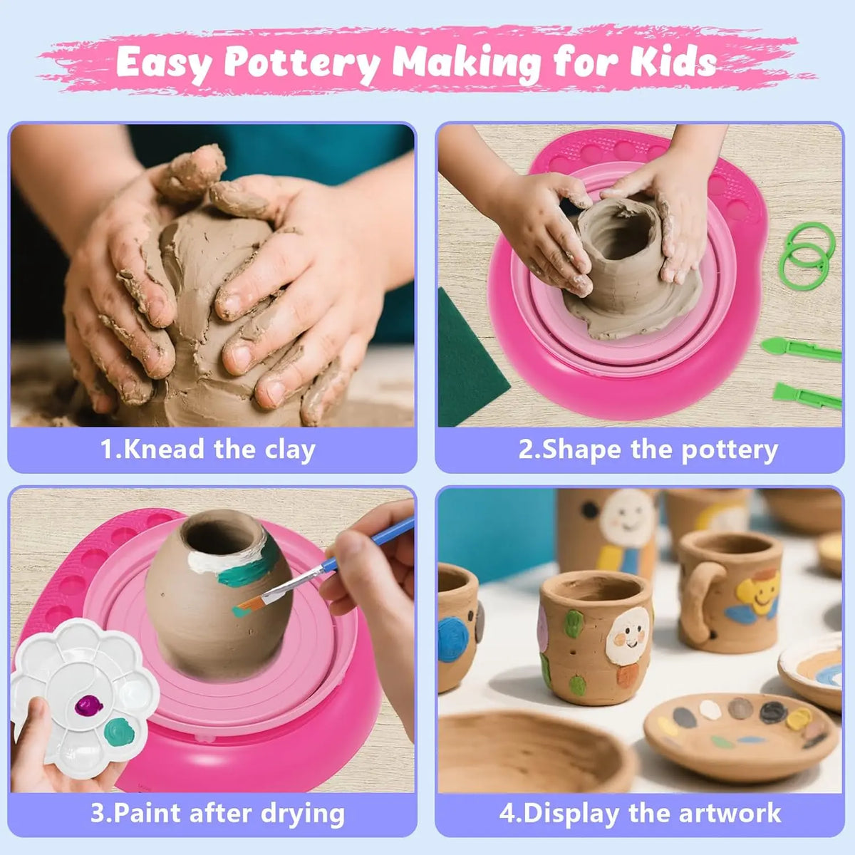 Hotfree Pottery Wheel for Kids with Clay Kit - Arts and Crafts for Kids Ages 6-8 8-12, Complete Pottery Kit with Air Dry Clay and Painting Tools, Easter Christmas Birthday Gift for Boys Girls